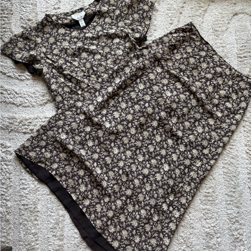 Talbots Black and Cream Floral Two Piece Set